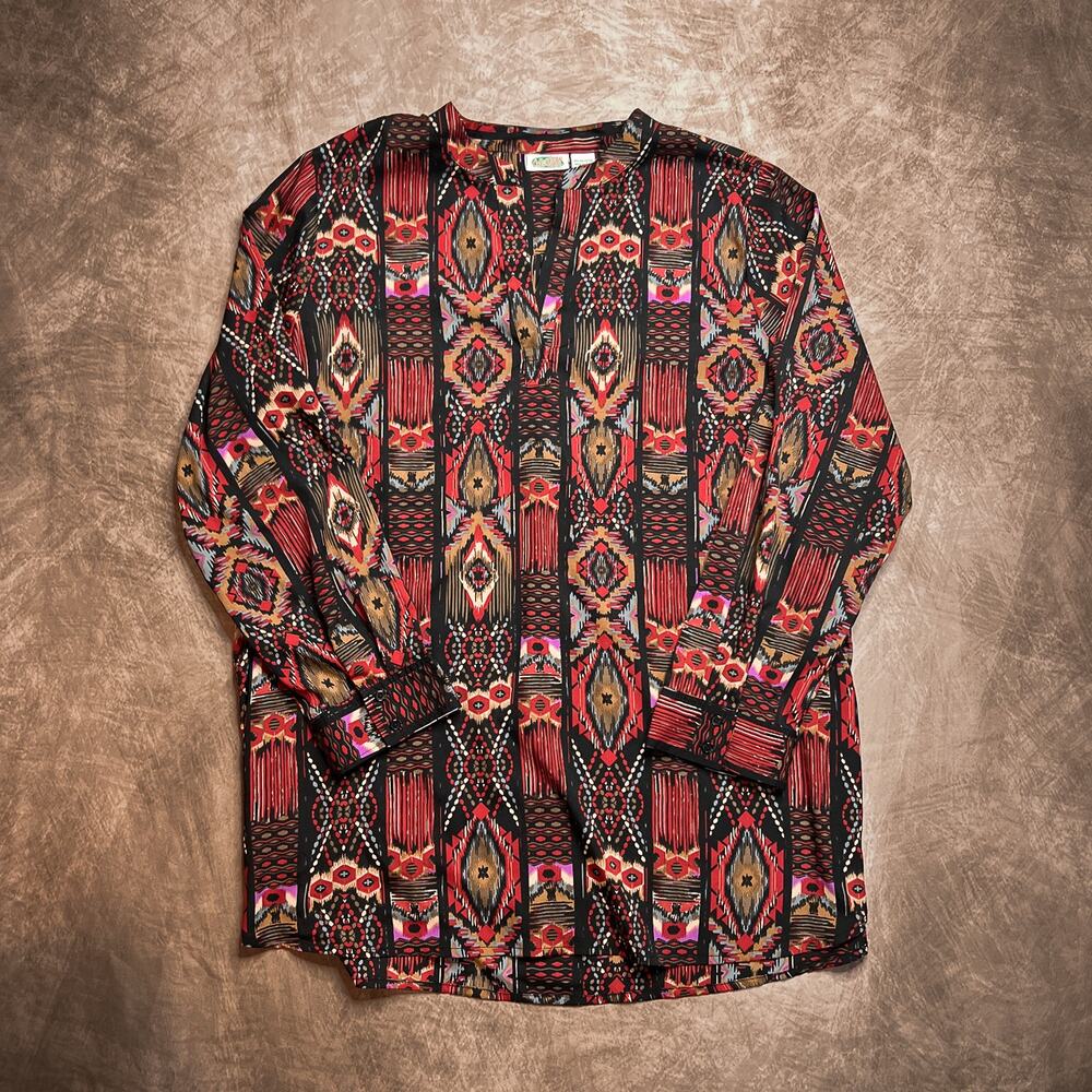 Collections Etc. Vintage Southwestern Print Tunic Blouse Multicolor Geometric